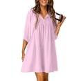 thumbnail image 1 of Puntoco Vestido De Manga Corta Con Cuello En V, Vestido Sexy De Color Sólido Para Mujer Vestido De Manga Media Con Cuello En V Rosa S, 1 of 6