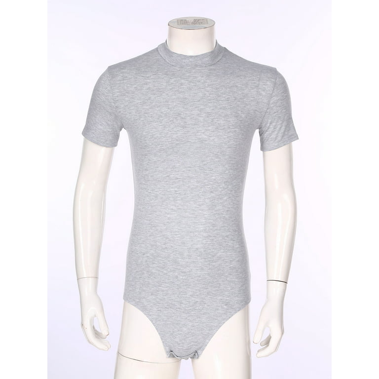 Mens Comfy Cotton Undershirt Short Sleeve Button Crotch Leotard T-shirt  Bodysuit