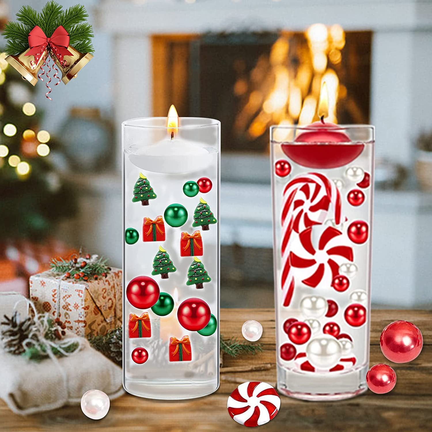 10042 Pcs Christmas Vase Fillers Floating Pearls Candles and Candy