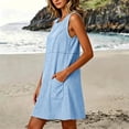 thumbnail image 4 of QUNYINEY Casual Womens Sun Dresses Striped A Line Sleeveless Midi Tank Dress Loose Fit Beach Crew Neck with Pockets Dresses, 4 of 8