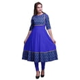 thumbnail image 1 of Bimba Robe Anarkali Bleu4 à Motif Géométrique Chevron Imprimé Longue Robe Maxi Kurtis Indiens pour Femmes Kurti Ethnique Moyen, 1 of 5
