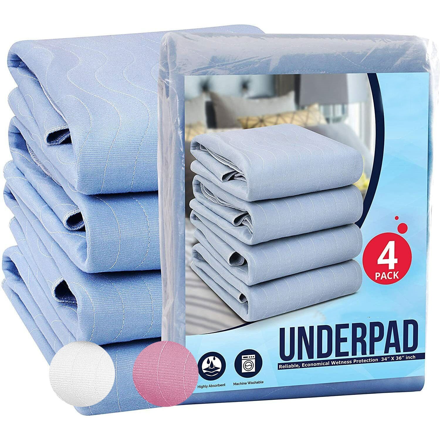 4Layer Ultra Soft Quilted Bed Pads, 34 x 36 Heavy Absorbency Underpad