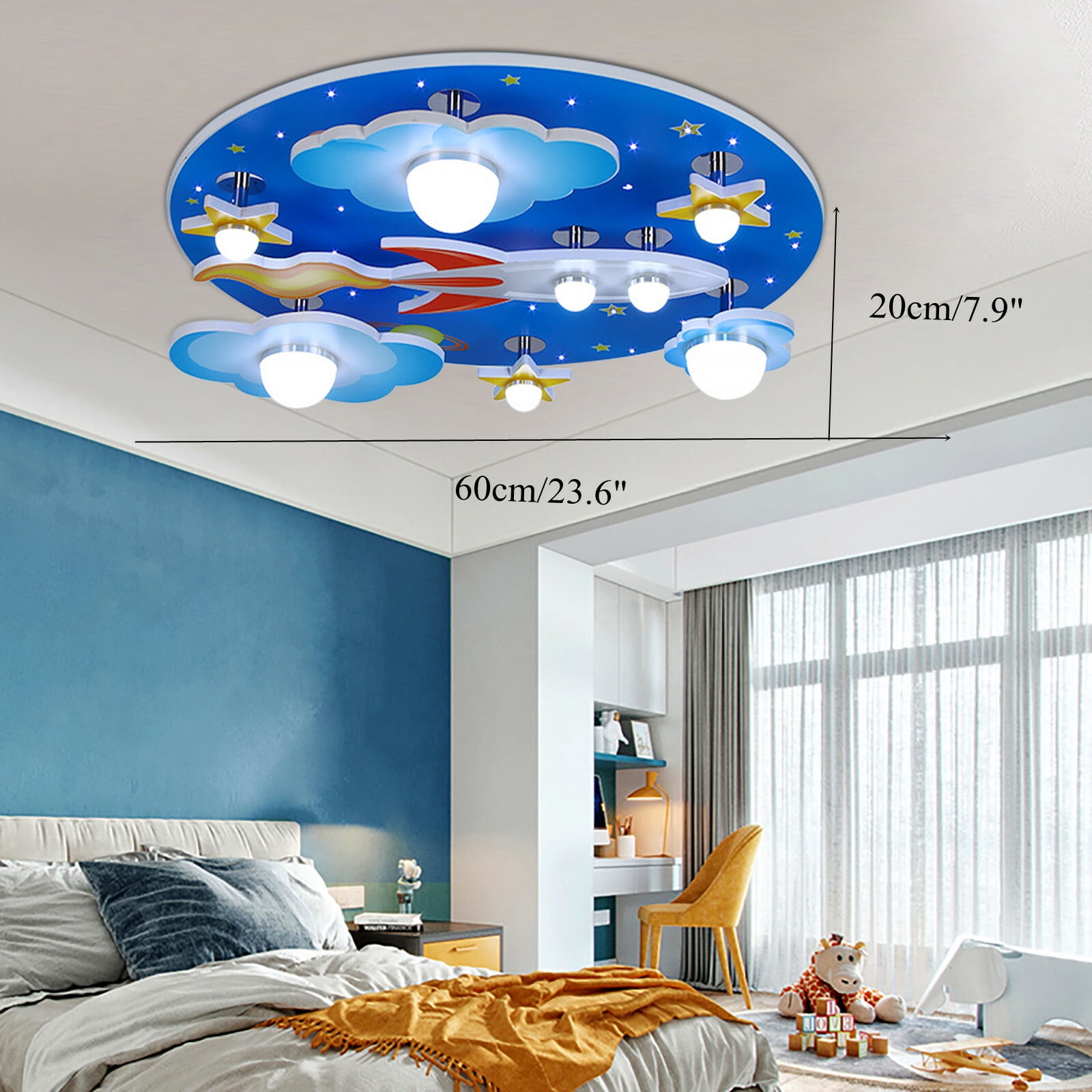 60*20cm 6500K Blue MDF Ceiling Light Universe Stars Ceiling Light for Ining Rooms Living Rooms Kitchens Cafes