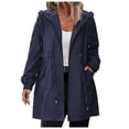 thumbnail image 4 of larppty Raincoats Women Rain Jacket Waterproof Lightweight With Hood Windbreaker Jacket Trench Coat (Navy, XXL), 4 of 9
