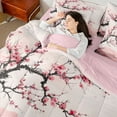 thumbnail image 4 of Manfei Cherry Blossoms Bedding Comforter Set 7 Pieces for Boys Girls,Pink Sakura Full Bedding Set Lightweight,Japanese Style Fitted Sheet Flat Sheet,Luxury Bedroom Decor,Reversible, 4 of 8