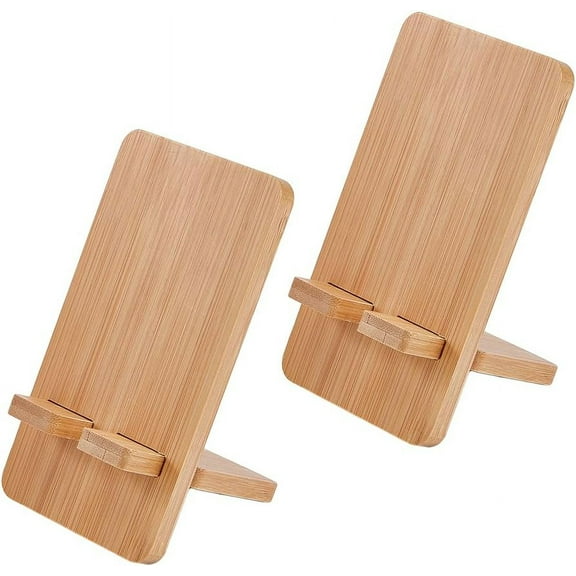 2 Sets Bamboo Cell Phone Stand Holder with Charging Port Universal Portable Sturdiness Holder
