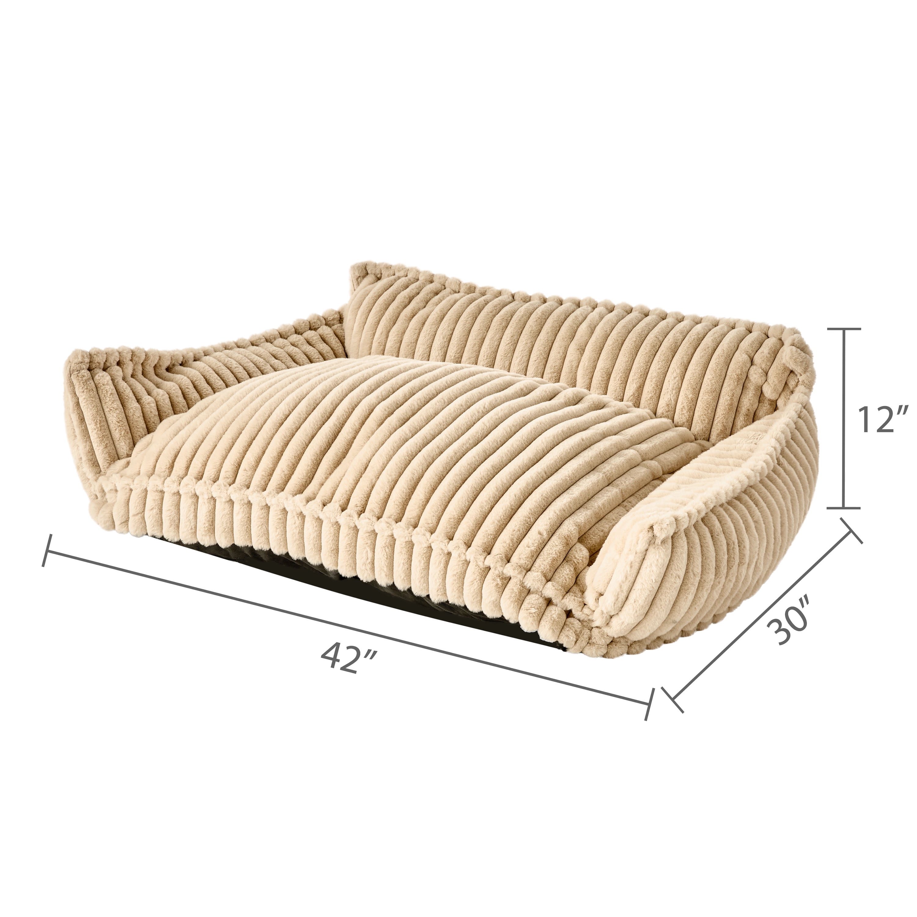 Vibrant Life Large Plush Cord Sofa Style Dog Bed, Cream, 28" x 38"
