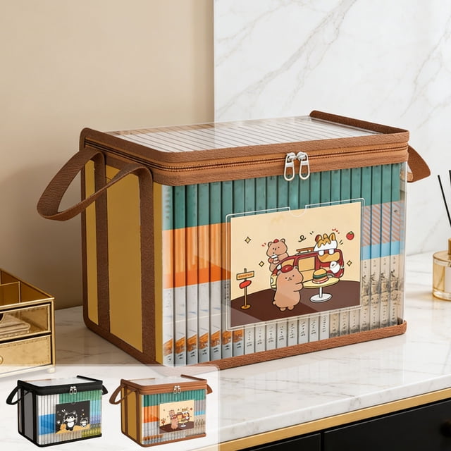 Transparent Pvc Book Storage Box, Foldable Desktop Organizer With Sealed Structure, for Classroom and Home Use, Black