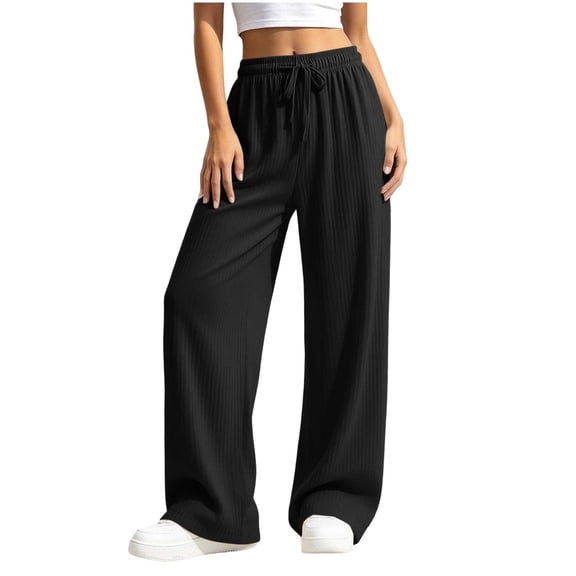 Qiggri Wide Leg Sweatpants for Women Loose Baggy Casual Drawstring Sweatpants with Pockets Fashion Daily Streetwear Trousers Summer Fall L