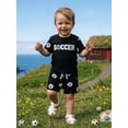 thumbnail image 5 of BemeyourBBs Toddler Baby Boys Football Outfit Infant Baby Boy Summer Clothes Waffled Short Sleeve Letter Embroidery T Shirt Tops and Football Print Pockets Shorts Set Toddler Boys Summer Outfit, 5 of 9