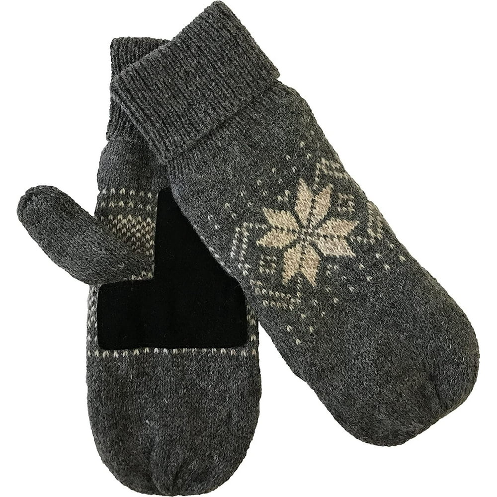 PolarWear Mens Ragg Wool Mitten With Suede Gripper Palm & Fleece