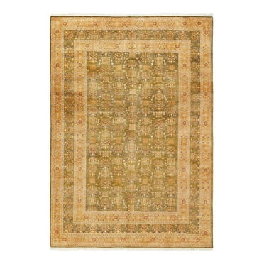 One of a Kind Hand Made Mogul Floral Wool Area Rug Green 6 x 9