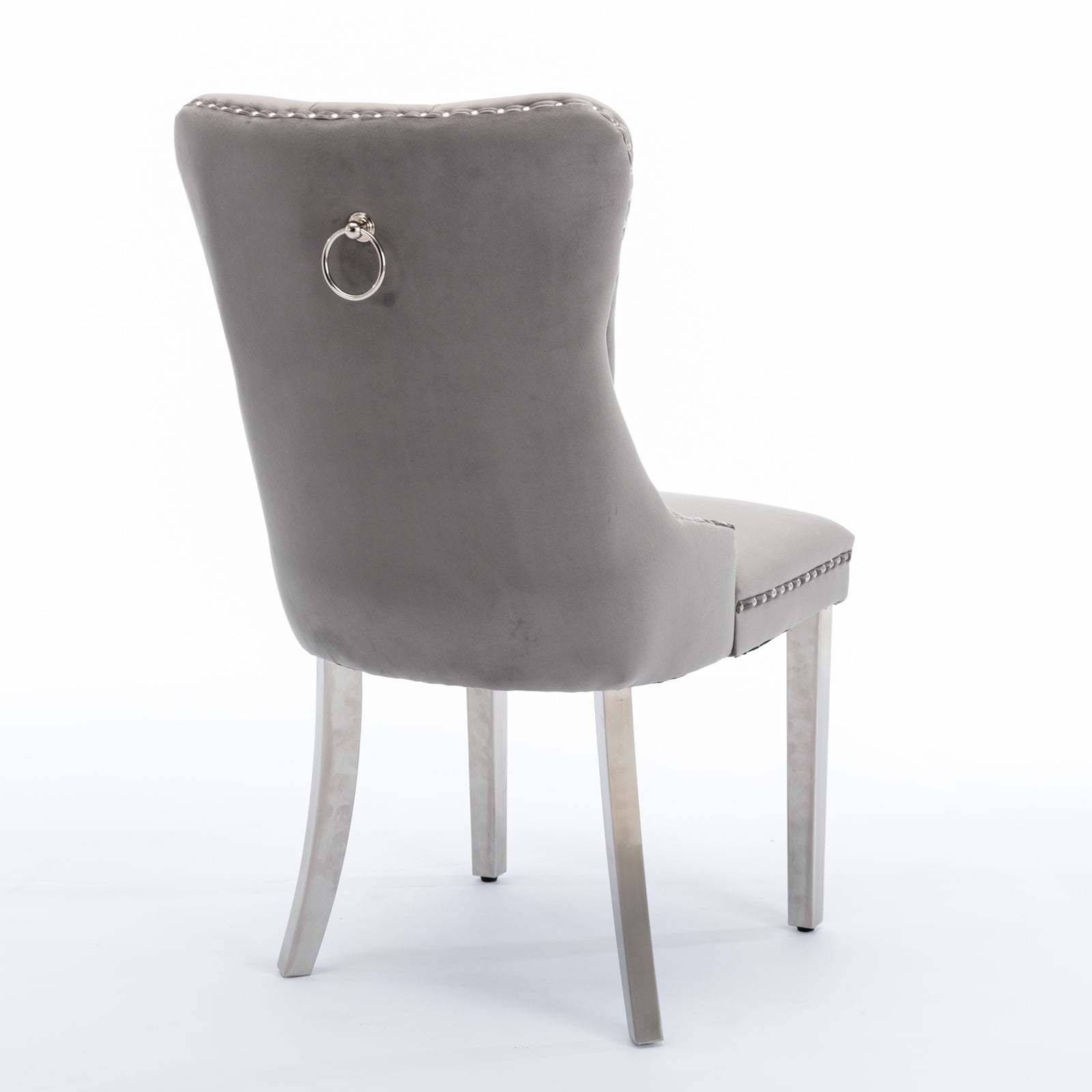 High-end Tufted Solid Wood Contemporary Velvet Upholstered Dining Chair with Chrome Stainless Steel Plating Legs,Nailhead Trim,Set of 2,Gray and Chrome, SW1701GY