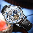 thumbnail image 3 of OLEVS Automatic Watches for Men Mechanical Self Winding Skeleton Moon Phase Dress Luxury Brown Black Leather Roma Rumerals Waterproof Luminous Mens Wrist Watches Reloj Para Hombre Red/Blue/White, 3 of 15