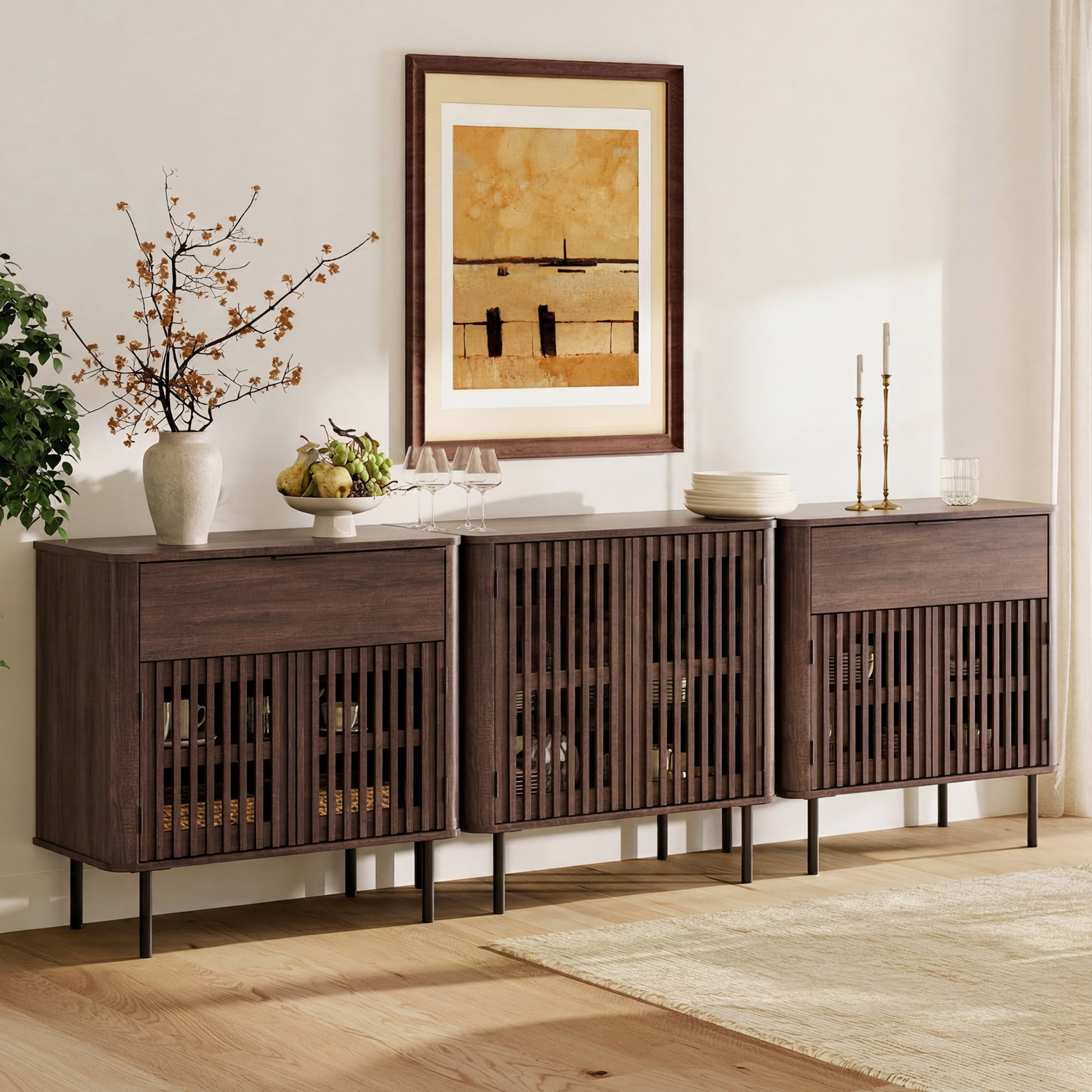94.5" TV Stand Media Console with Cabinets Adjustable Shelves,Walnut