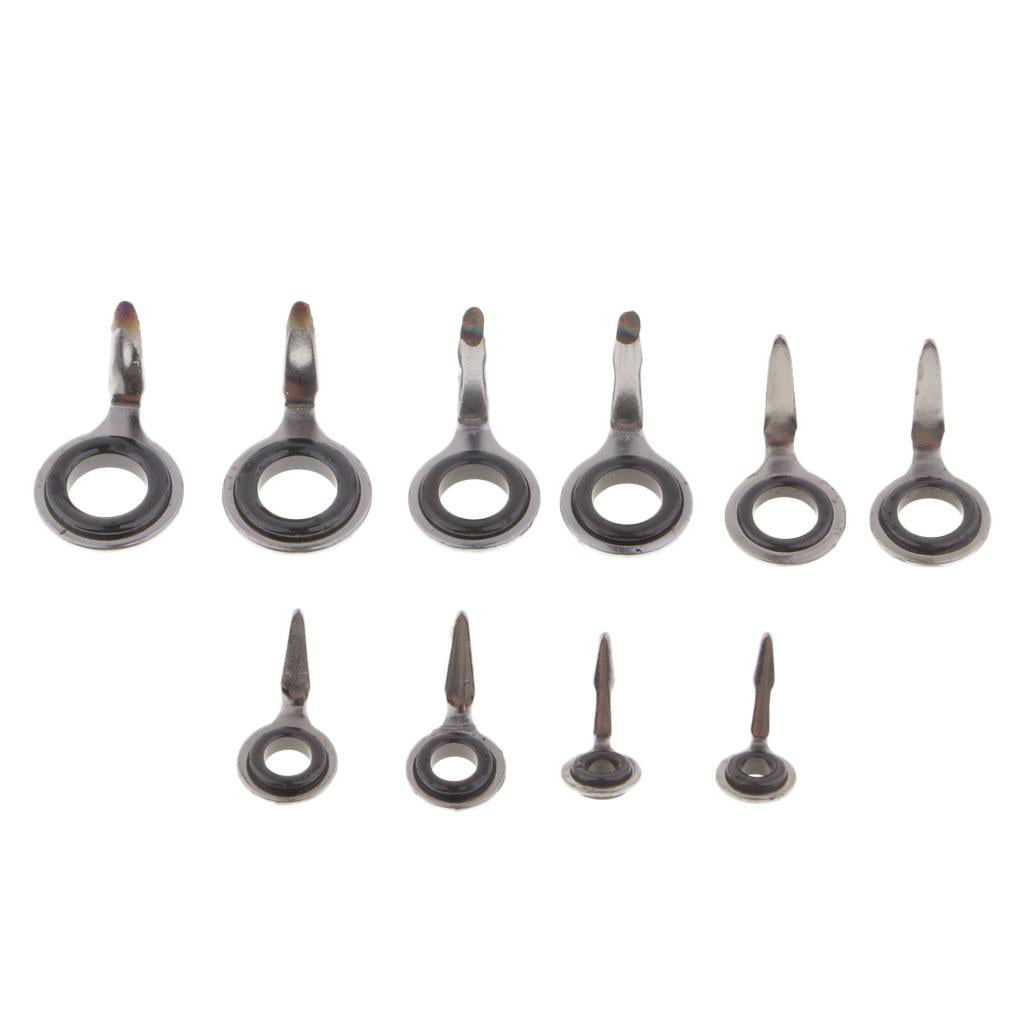 10pcs Stainless Steel Fishing Rod Tip Top Guides Rod Tip Repair Kit Eye Ring 