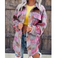 thumbnail image 2 of Chaqueta de lana a cuadros para mujer, chaquetas de manga larga con cuello vuelto, informales, a la moda, con bolsillos cubiertos, gris S, 2 of 5