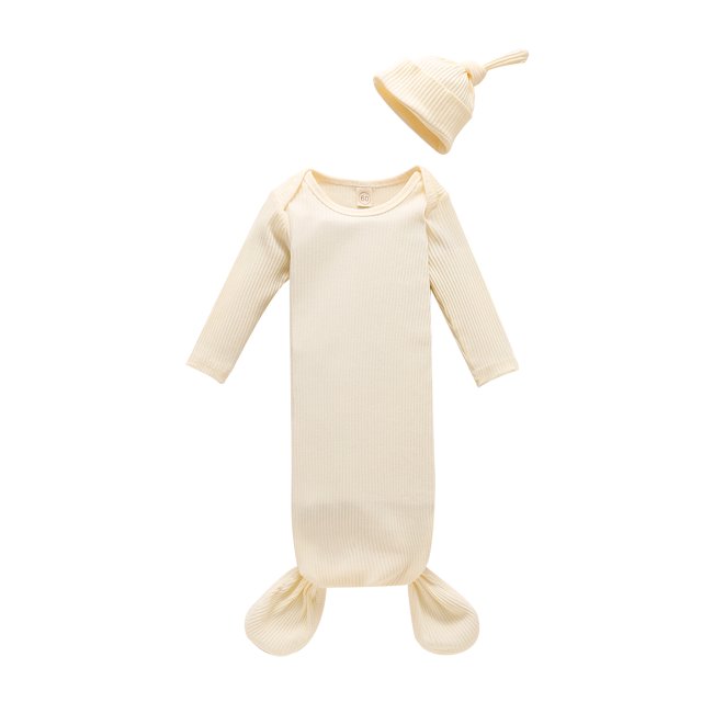 Ensemble de Gigoteuse pour Tout-Petit Bébé, Nourrisson Couleur Unie à Manches Longues Col Rond avec Poche de Sommeil + Bonnet Élastique pour le Printemps, l'Automne