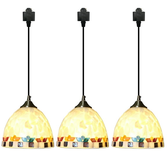 Kiven H-Type Track Lighting, 3-Light Modern Halo Track Pendant Light with Glass Lampshade, Track Light Pedant,Cord length 39.4"