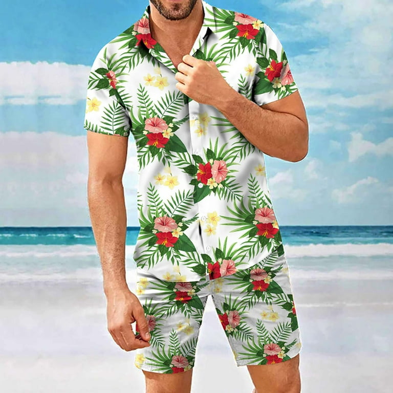 Sleeve Outfits And Shirts Shorts Piece Piece Shorts Short Floral Clearance Two Shirt Men\'s Suit Suit Fashion Men\'s Casual 2 Yievot