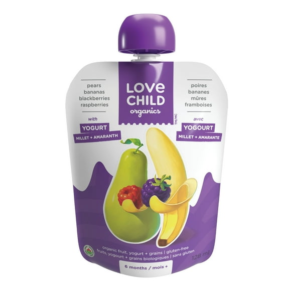 Love Child Organics Power Yo'rridge Pears, Bananas, Blackberries + Raspberries Puree 128ml Pouch, 128 mL