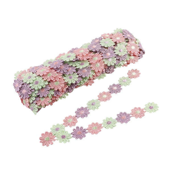 Cinta decorativa con margaritas, margarita bordada, poliéster duradero, adecuada Verde violeta rosado