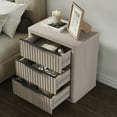 thumbnail image 6 of SICOTAS 23”W Farmhouse Nightstands with 3 Fluted Drawers & Black Handles, Wood Bedside Table for Bedroom, End Table for Living Room in Light Grey Alder, 6 of 9