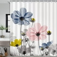 thumbnail image 2 of Unique Floral Colorful Shower Curtain for Bathroom Decor, Blue Pink Gray Daisy Flower Elegant Wildflower Design Farmhouse Shower Curtains with Hooks Set, 72X72in, 2 of 5