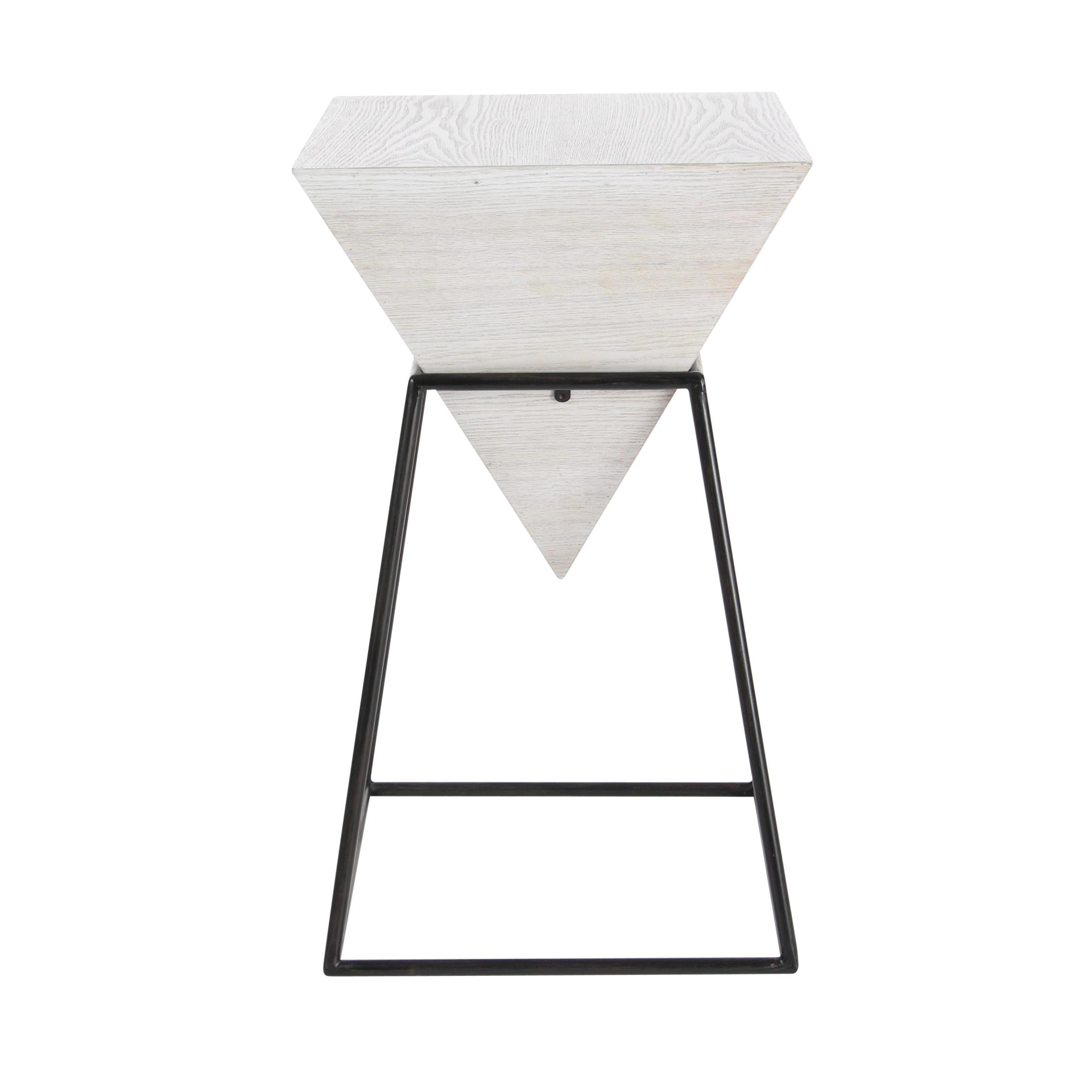 DecMode 14" x 24" White Wood Inverted Pyramid Geometric Accent Table with Black Metal Stand, 1-Piece