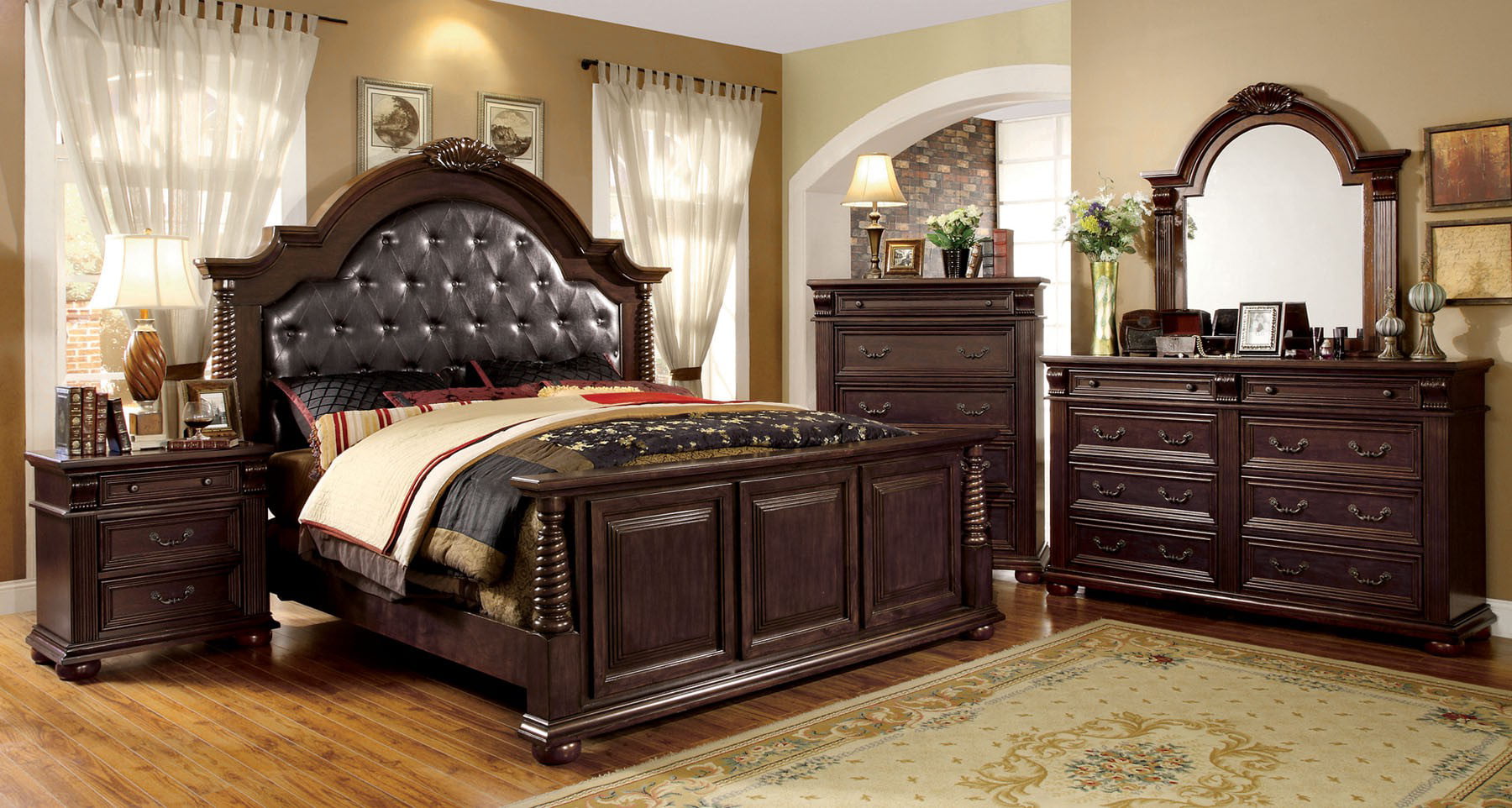 Bedroom Furniture Luxurious Style Padded Espresso