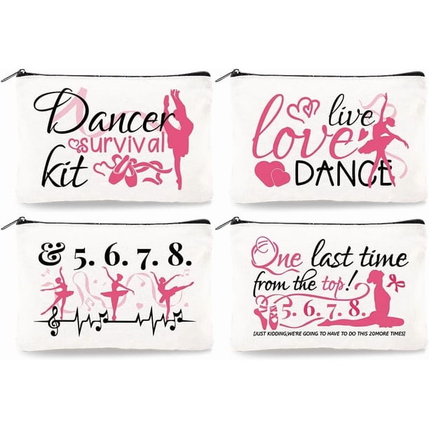 Bolsa de maquillaje de lona para bailarina (4 unidades, 23 x 15 cm), kit de supervivencia para bailarinas, bolsa de cosméticos, organizador de viaje, accesorios portátiles con cremallera