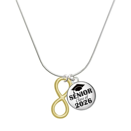 Delight Jewelry Gold-tone Large Infinity Sign – Silvertone Senior Class of 2026 Dome Necklace 18