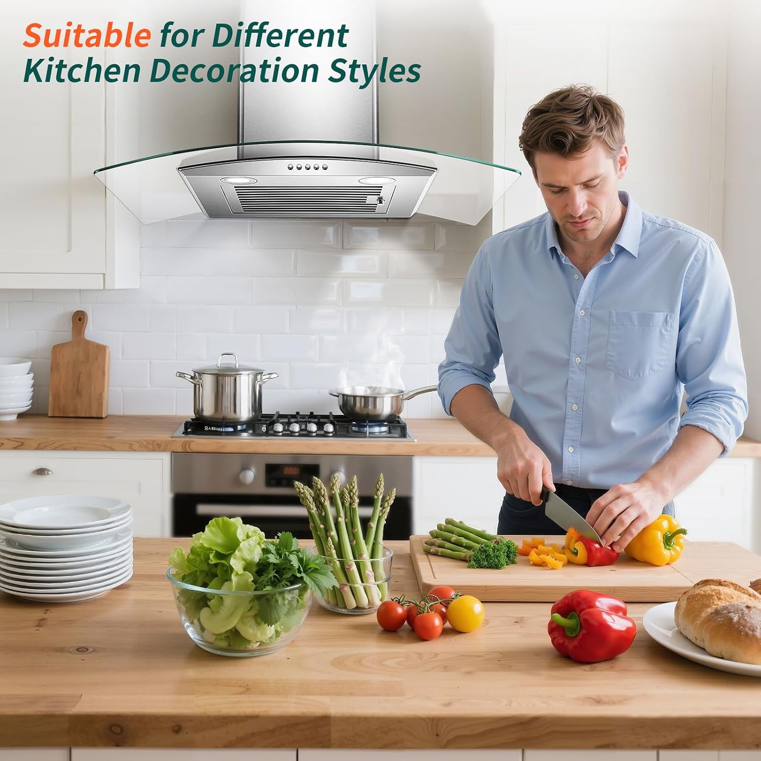 30 inch Glass Wall Mount Range Hood 450CFM Kitchen Cook 3-Speed Touch Control Range Hood 30 Inch, Tieasy Wall Mount Kitchen Hood with Ducted/Ductless Convertible Duct, Stainless Steel Chimney