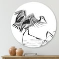 thumbnail image 2 of Designart 'Monochrome Japanese Oriental Crane Bird' Traditional Circle Metal Wall Art 23x23 - Disc of 23, 2 of 5