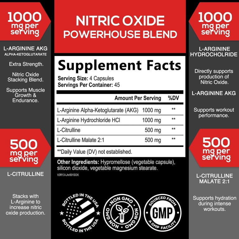 SilverOnyx Extra Strength Pre-Workout Nitric Oxide Supplement - AAKG,  Beta-Alanine, Pump Max Flow - 180 Capsules - Walmart.com