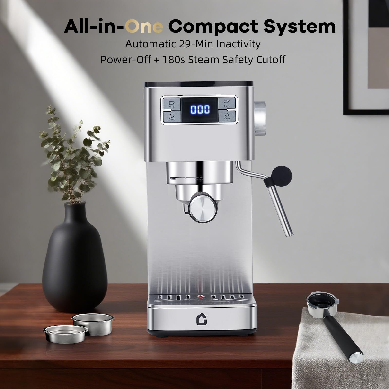 Garvee Espresso Machines for Home, 20 Bar Slim Espresso Maker with Frother Steam Wand and 47oz Removable Tank, Silver
