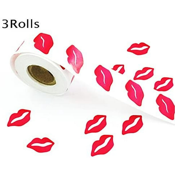 ZMLEVE 3 Rolls 1200 Removable Stickers Perforated Red Lip Stickers for