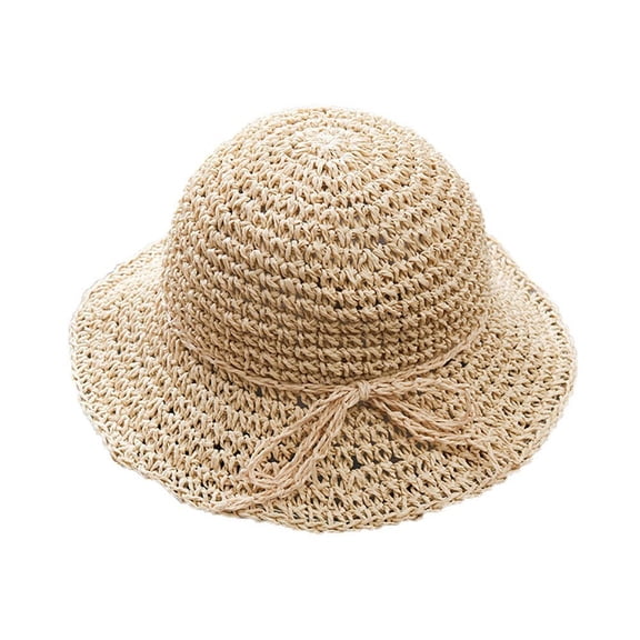 Girls Floppy Foldable Packable Wide Brim Summer Sun Hats Beach Straw Hat for Toddlers Kids Beige