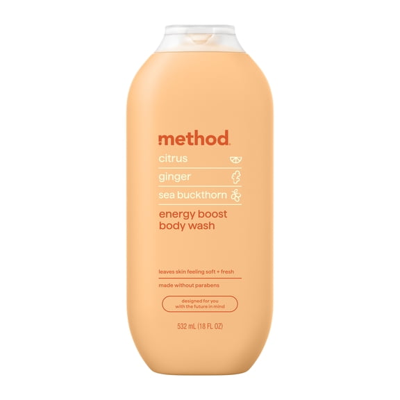 method Body Wash, Energy Boost - Leaves Skin Feeling Soft &  Moisturized, Made Without Parabens, Notes of Citrus, Ginger & Sea Buckthorn, 18 fl oz