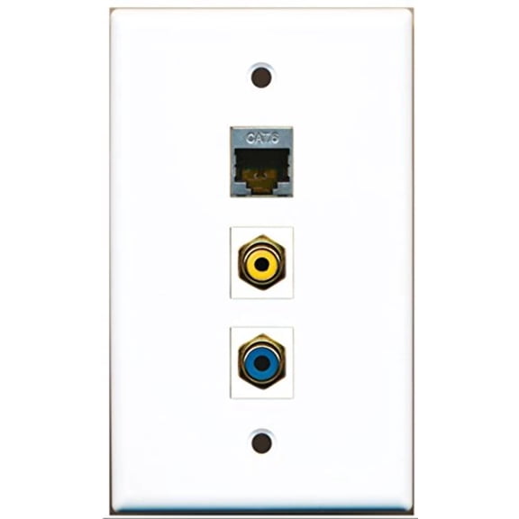 RiteAV - 1 Port RCA Yellow and 1 Port RCA Blue and 1 Port Shielded Cat6 Ethernet Wall Plate