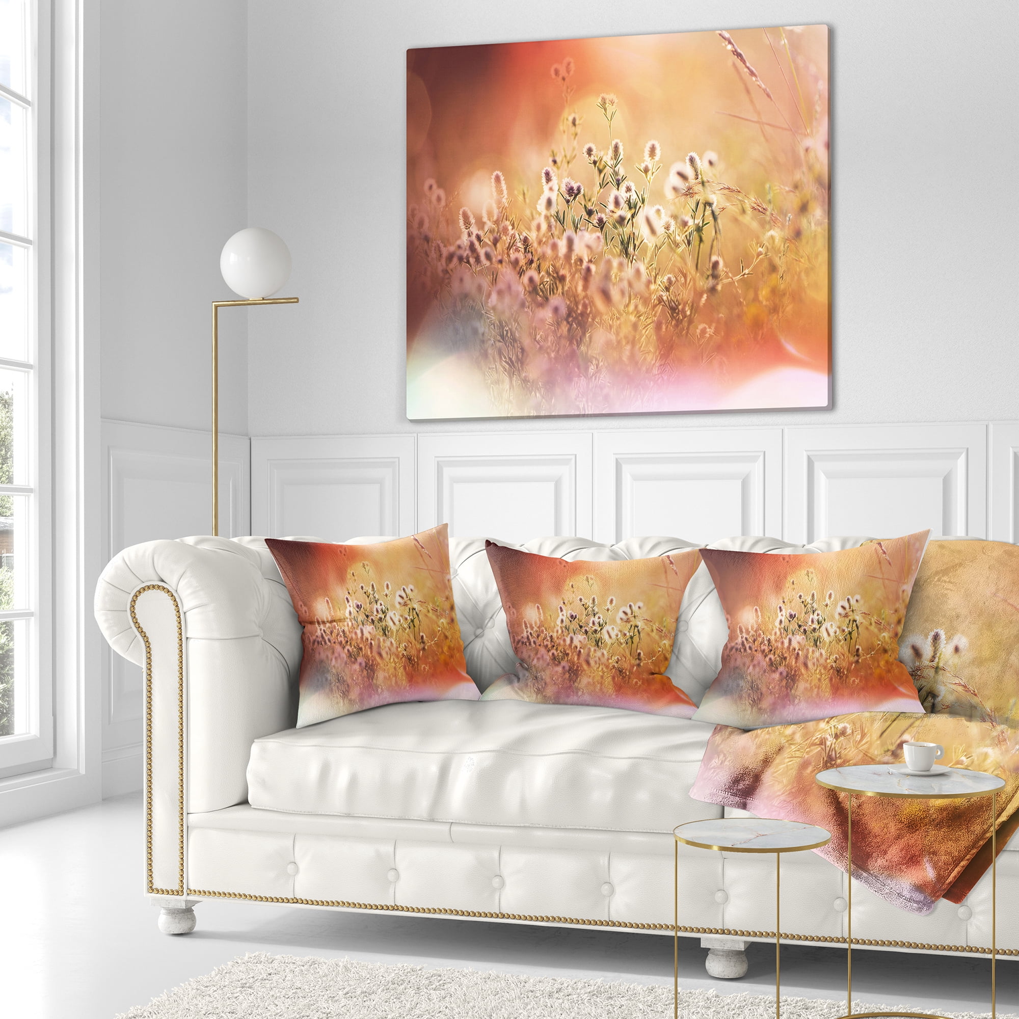 Designart Wild Flowers on Light Background - Floral Throw Pillow - 16x16