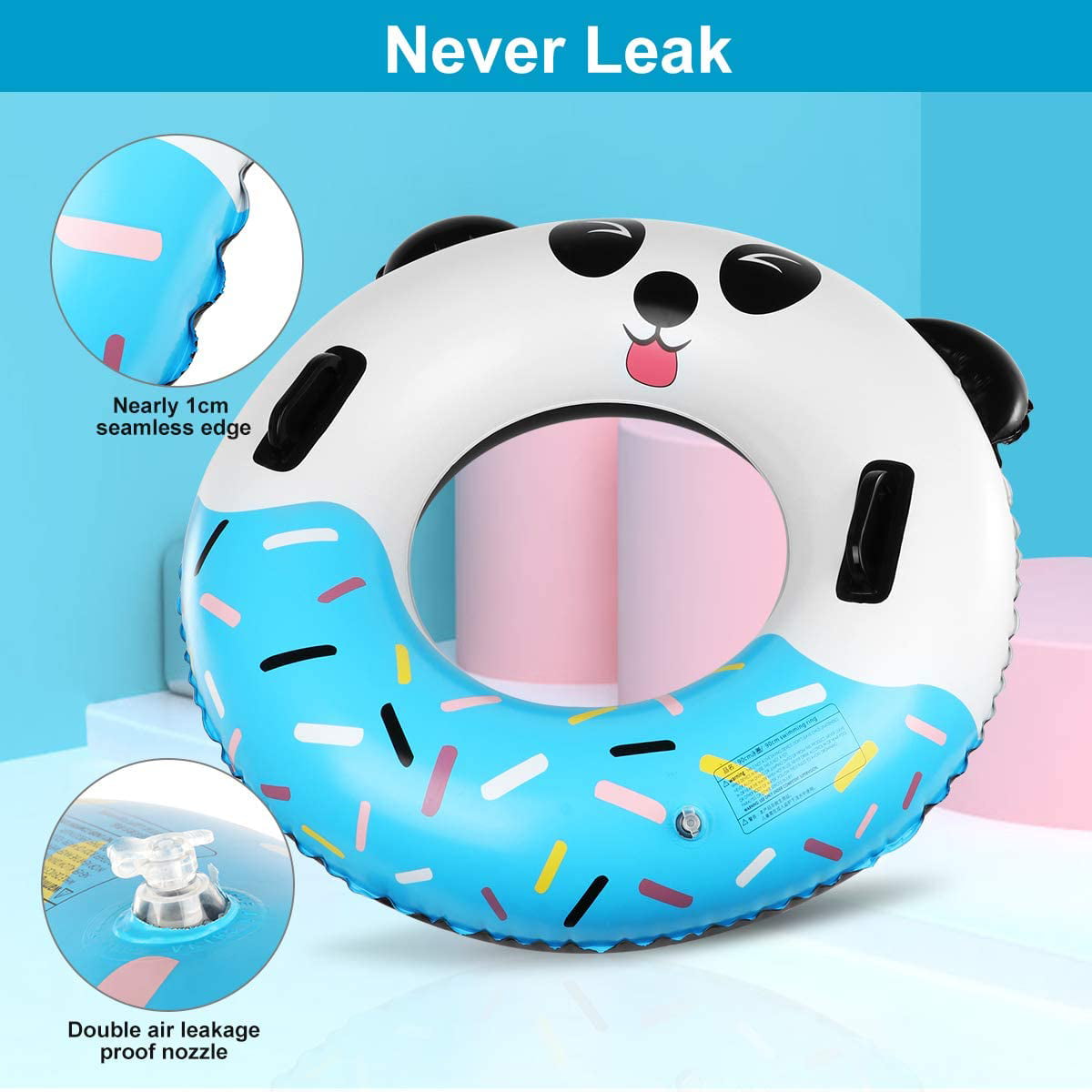 Pool Float 34.2 Pool Ring for Adults & Kids 0.3mm Extra Thick Health Materials Swim Ring Panda Pool Inner Tube with Handle& Inflatable Tube for Water Party Beach Time 