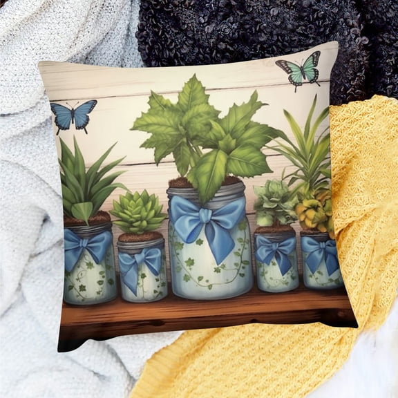 Pratyus Butterfly Theme Home Decor Throw Pillow Covers for Sofa Couch - Set of 1, Linen Material, Invisible Zipper, Easy to Wash 18x18in