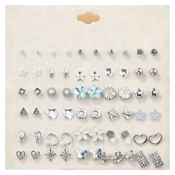 Designice 30 Pairs Hypoallergenic Earrings Set, Small Stud Flower Earrings in Silver for Women
