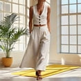 thumbnail image 6 of Sheghy 2 Piece Sets for Women Summer 100%Cotton Women Loose Pocket Solid Sleeveless Vest V-Neck Button Top & Pants 2 Piece Outfit, 6 of 7