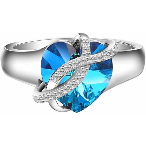 SISGEM Infinity Heart Ring Sterling Silver Women Ring Embellished with Crystals from Austria, Fine Anniversary Birthday Jewelry Gifts for Women(Size 6/7/8/9)
