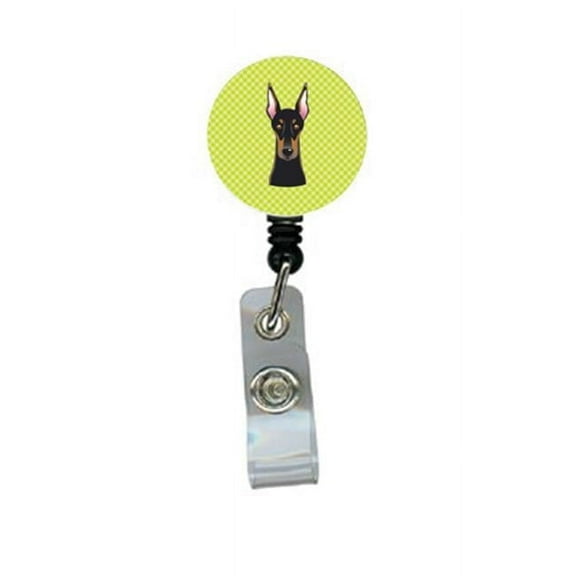 Carolines Treasures BB1307BR Checkerboard Lime Green Doberman Retractable Badge Reel