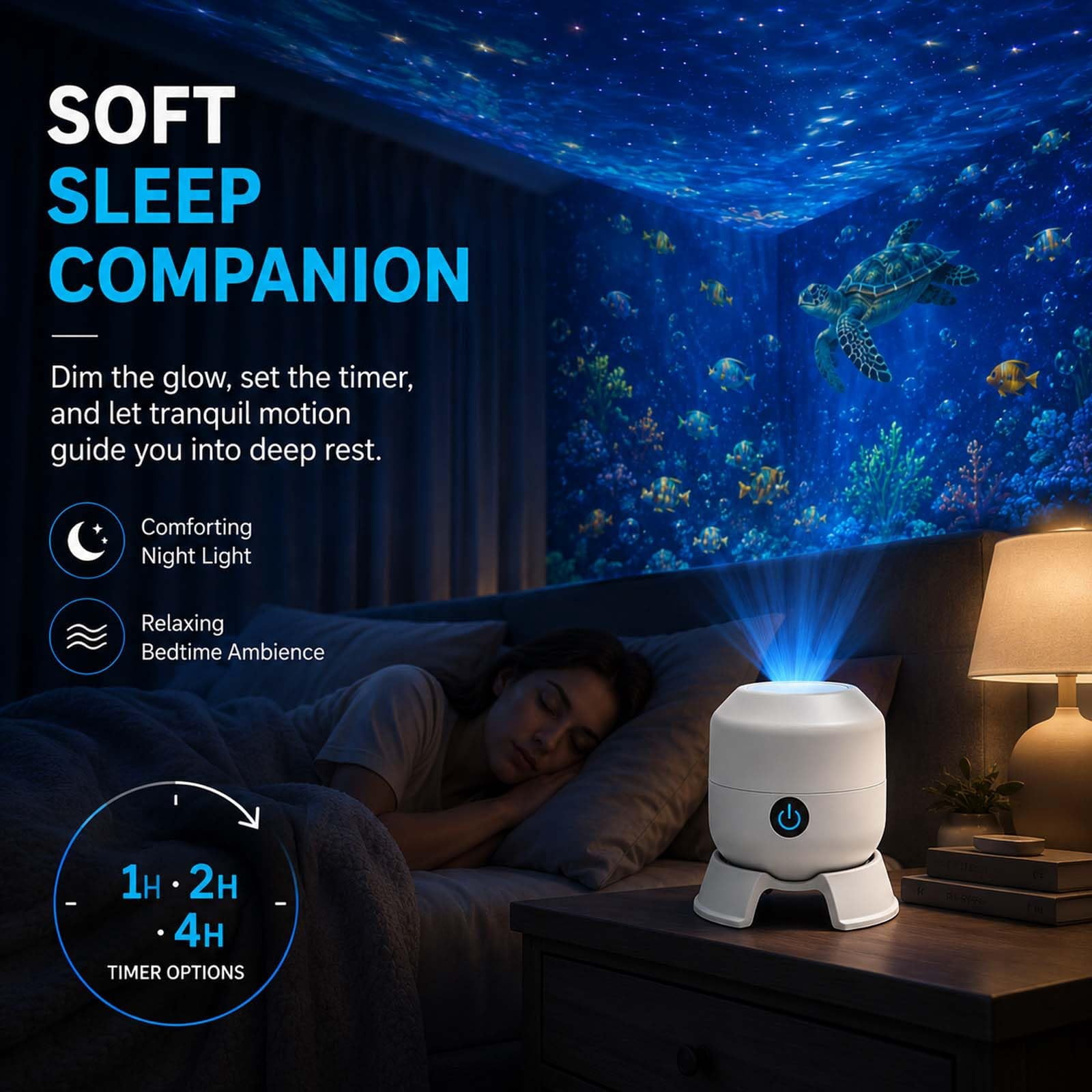 Ocean Projector Night Light, HD 360° Rotating Starry Sky Lamp for Bedroom, Adjustable Angle USB Powered Projector for Relaxation, Meditation & Home Decor