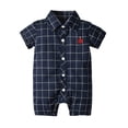 thumbnail image 3 of Baby Boy Romper Boys Short Sleeve Plaid Collar Gentleman Romper Jumpsuit Toddler Jumpsuit Dark Blue 18-24 Months, 3 of 3