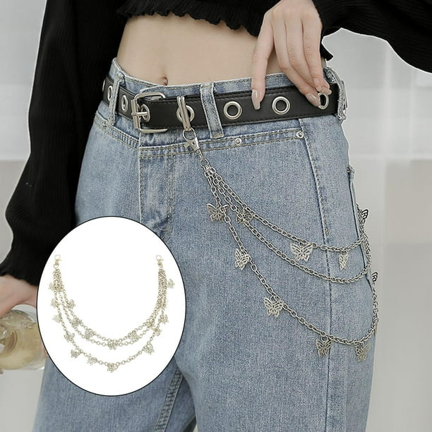 Punk Cinturón de moda Cadena de cinturón Mariposa de múltiples capas Ajustable para mujeres Hombres Niñas Niños Jeans Llavero Joyería - Cadena de cintur Cadena de cintura 88g Yinane Cadena de cinturón de cintura